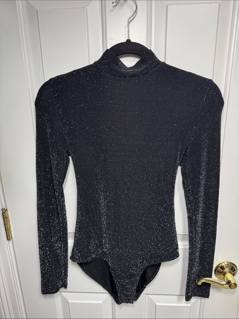 Madison & Berkeley Black Sparkle Turtleneck Long-Sleeve Bodysuit